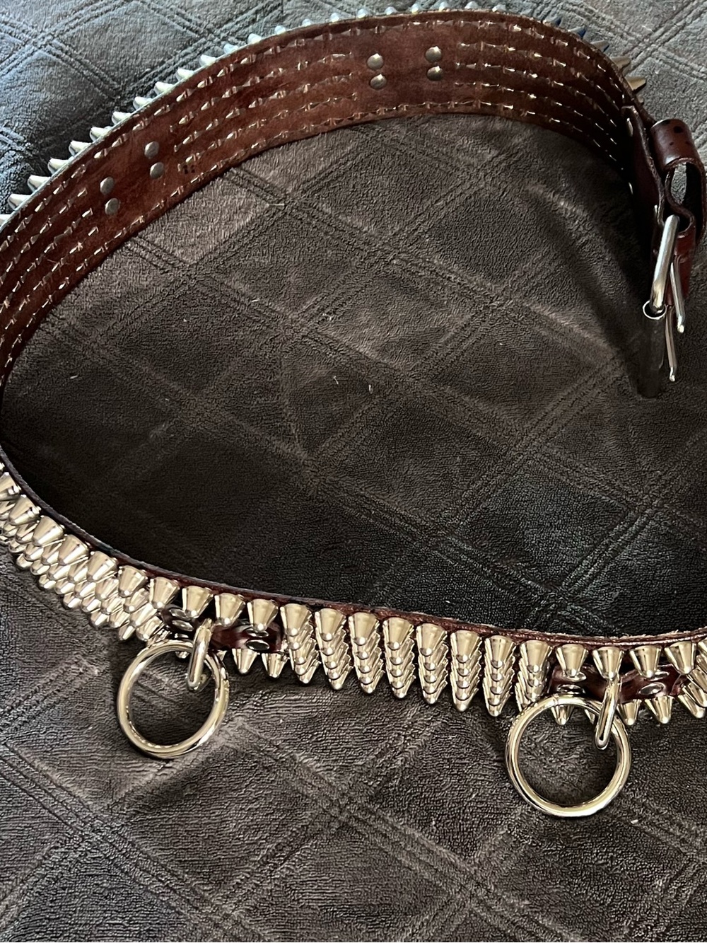 Brown And Black Leather 5-Row Stud 5-Ring Bondage Belt Crust Punk DIY DBEAT - Picture 2 of 6